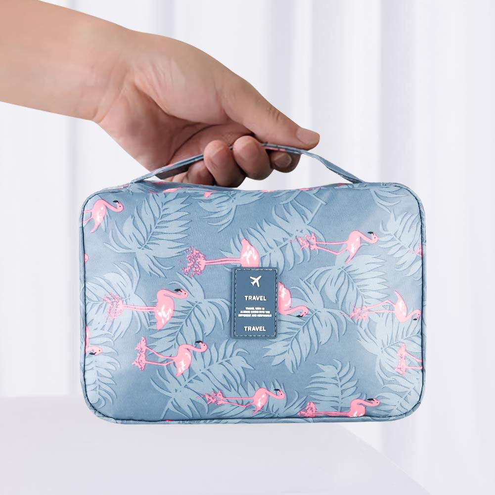 Flamingo Toiletry Makeup Bag, Waterproof & Light Blue