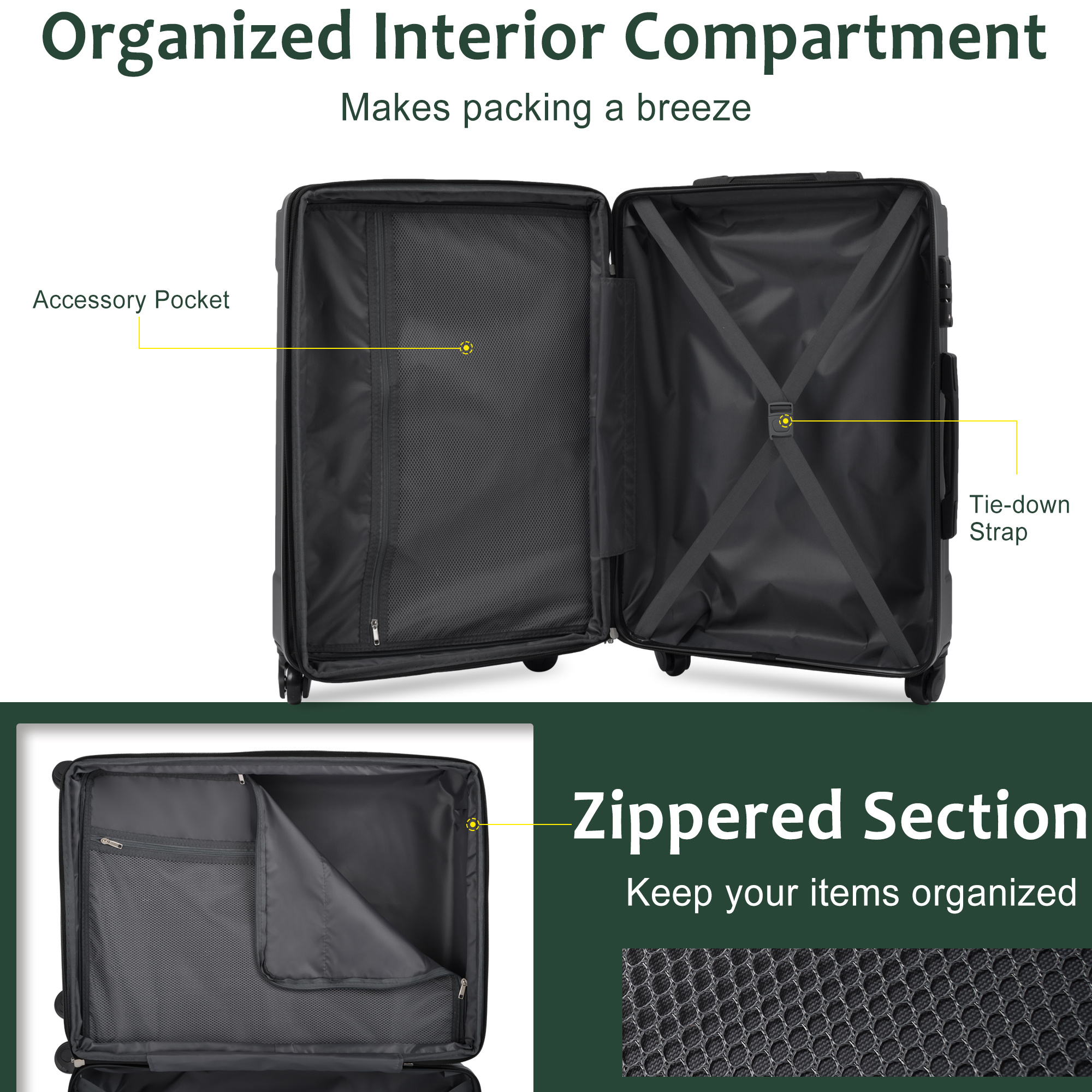 Green TSA 24" Spinner Luggage Suitcase