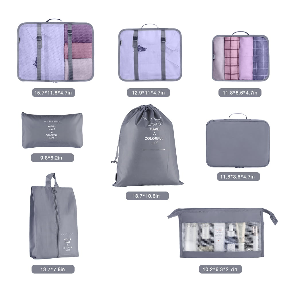 Travel Organizer Set: 8pcs Packable, Lightweight Cubes