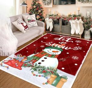 Christmas Red Snowman Yeti Area Rug 6x8ft