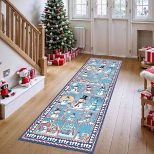 Yeti Snowman Holiday Runner Rug, Washable 4x12ft