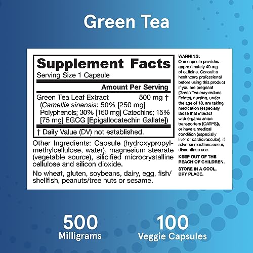 Jarrow Formulas, Green Tea, 500 mg, 100 Veggie Caps