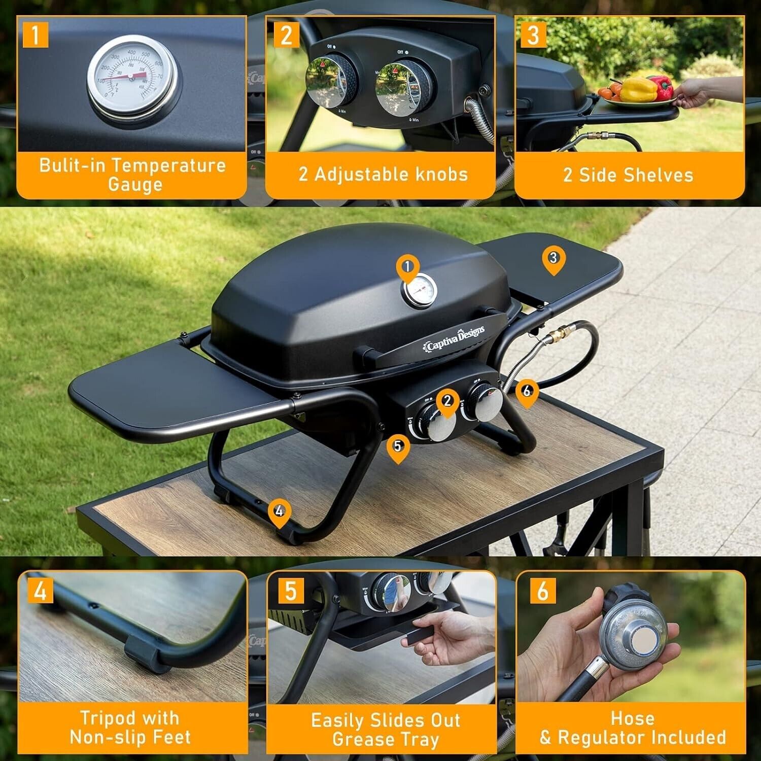 Portable 2-Burner Propane Gas BBQ Grill