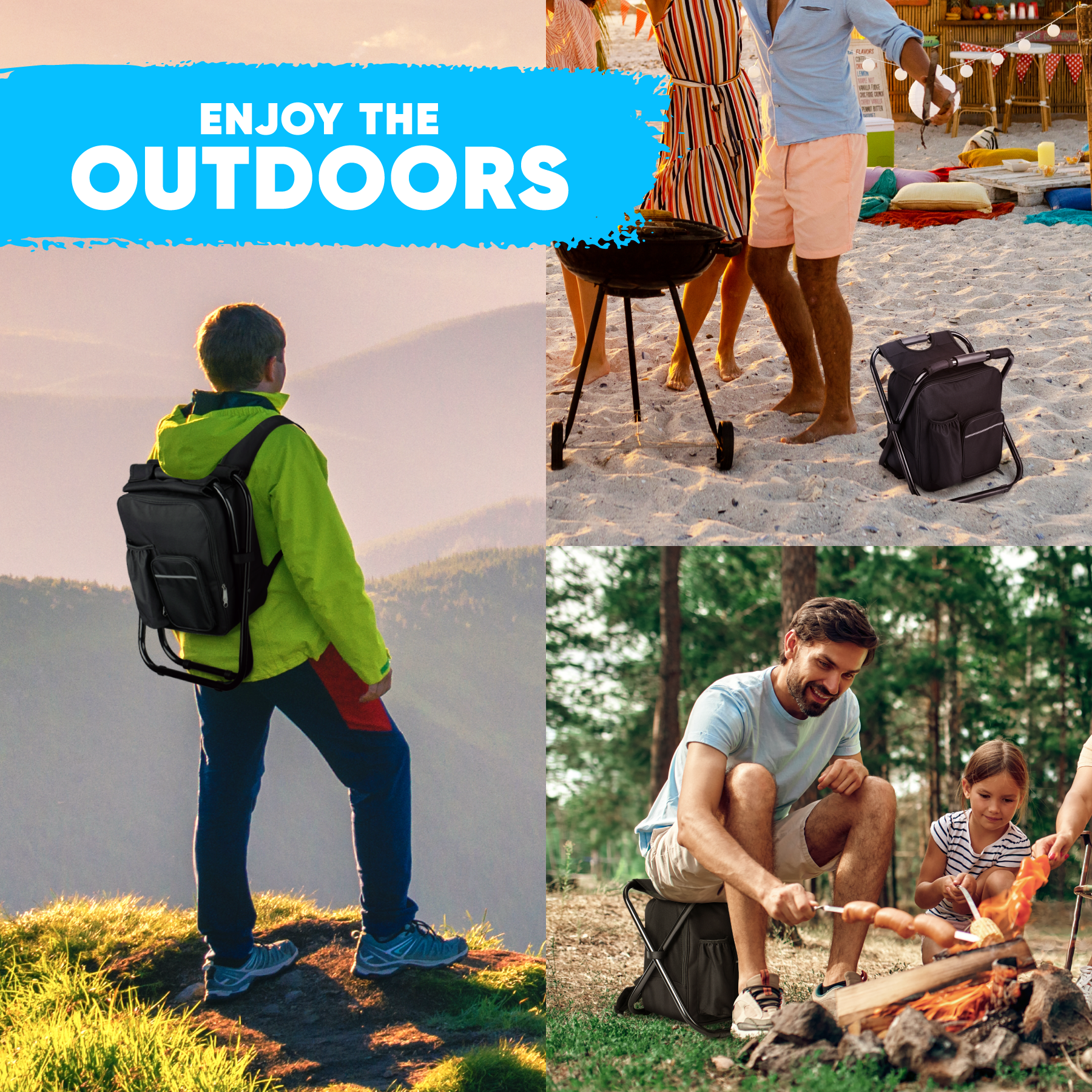 PowerLix Portable Folding Camping Stool - Black