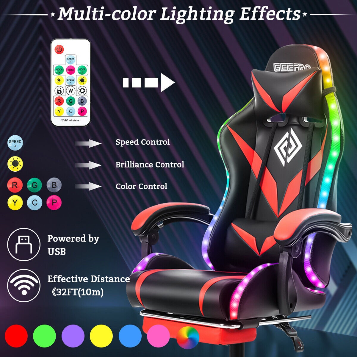 Hoffree Ergonomic Massage Gaming Chair with RGB Lights