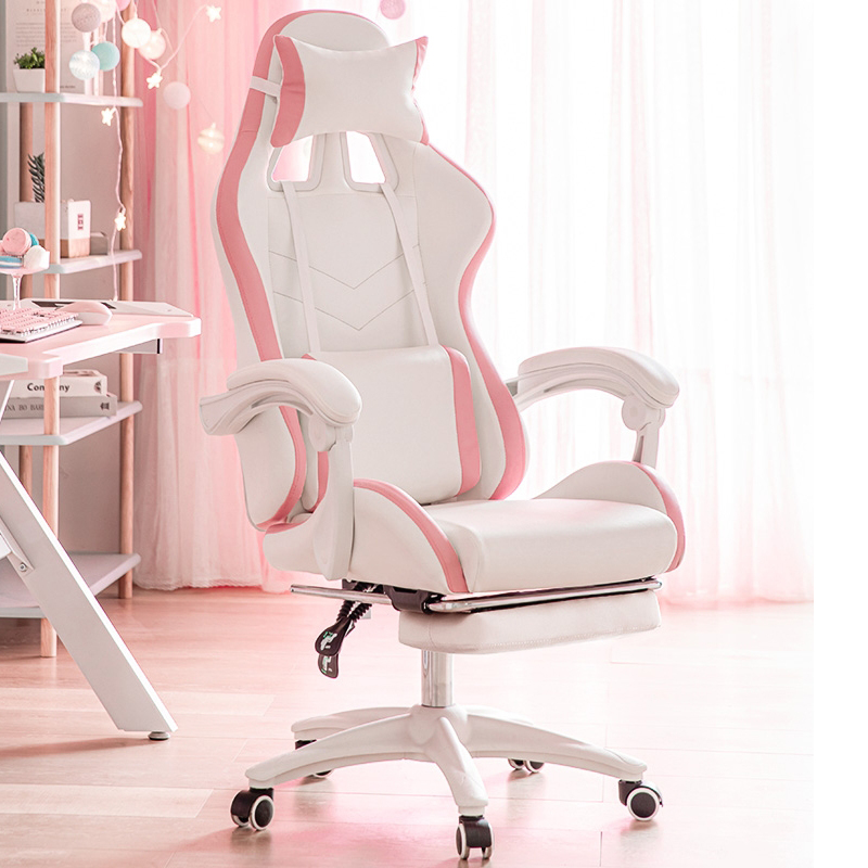 Cute Pink Ergonomic Gaming Chair with Leg Rest