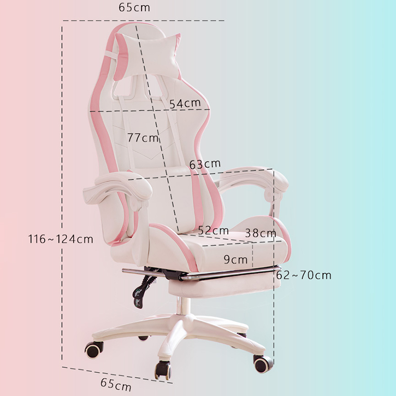 Cute Pink Ergonomic Gaming Chair with Leg Rest