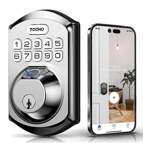 TEEHO TE002W Fingerprint Door Lock: Keyless Entry Deadbolt Lock for Front Door, Remote Temporary PIN Code via App Nonconnected, Easy Installation, BHMA Cert, Satin Nickel