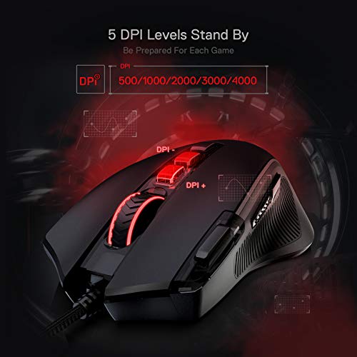 Redragon M612 Predator RGB Gaming Mouse, 8000 DPI Wired Optical Gamer Mouse with 11 Programmable Buttons & 5 Backlit Modes, Software Supports DIY Keybinds Rapid Fire Button