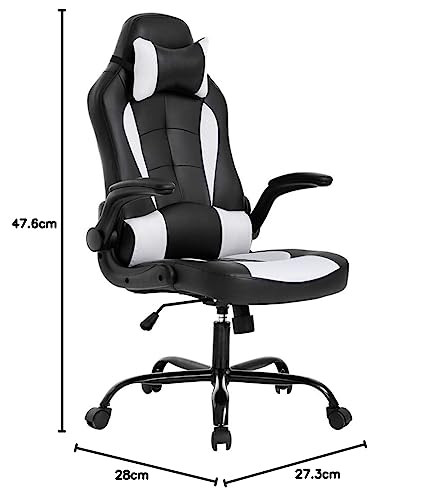 BestOffice PC Gaming Chair Ergonomic Office Chair Desk Chair with Lumbar Support Flip Up Arms Headrest PU Leather Executive High Back Computer Chair for Adults Women Men (White)