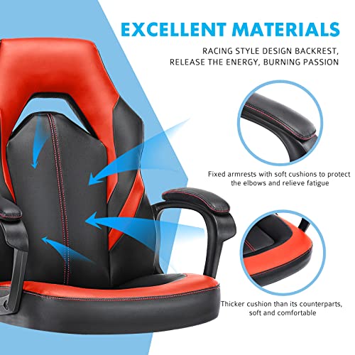 Computer Gaming Chair - PU Leather Ergonomic Office Chair Swivel Desk Chair with Lumbar Support, Executive Chair with Padded Armrest and Seat Cushion for Adults
