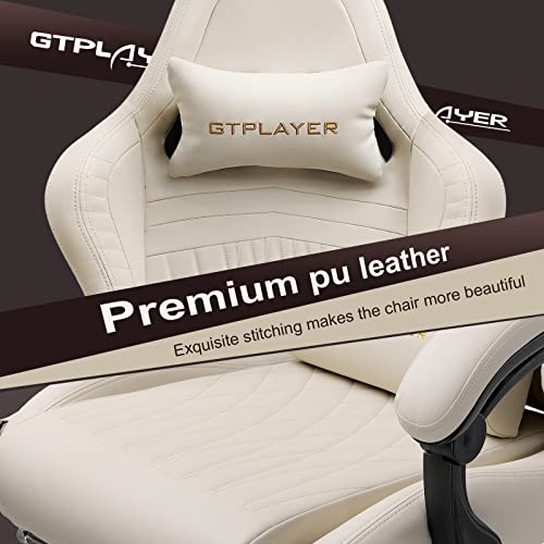 GTPLAYER Chair Computer Gaming Chair (Leather, Ivory)