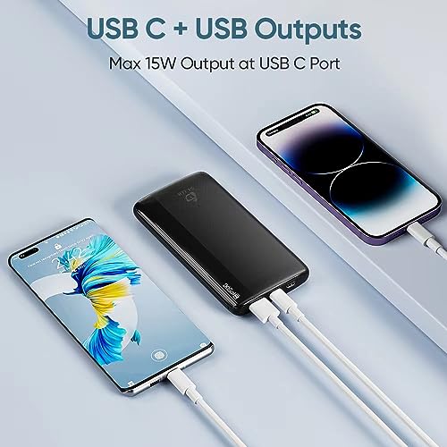 Portable Charger, Upgrade 12000mAh USB C Power Bank with LED Display, Type C Fast Charging Slim External Battery Pack Compatible with iPhone, Samsung Galaxy, Pixel, iPad and More - Black