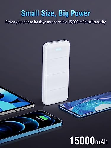 UYAYOHU Portable-Charger-Power-Bank - 15000mAh 2 USB Power Bank Output 5V3.1A Fast Charging Portable Charger Compatible with Smartphones and All USB Devices(White)