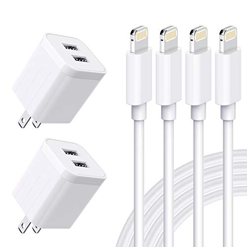 USB Wall Charger, [Apple MFi Certified] iPhone Charger Lightning Cable 6FT(4PACK) Fast Charging Data Sync Cords Dual Port USB Plug Compatible with iPhone 12/mini/Pro/Max/11/Pro/Xs/XR/X/8/7/Plus
