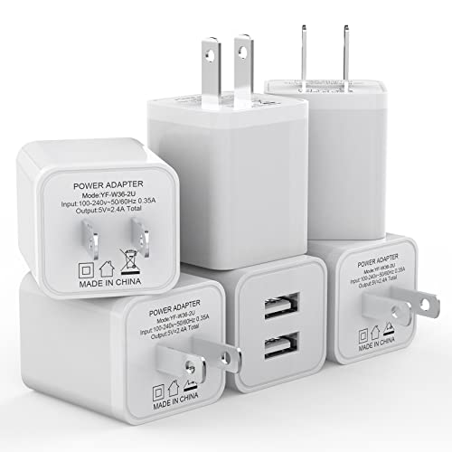 6Pack USB Wall Charger, iGENJUN 2.4A Phone Charger Dual USB Port Cube Power Plug Adapter Fast Wall Charger Block Compatible with iPhone 13/13 Pro/12/12 Pro, Samsung Galaxy, Pixel, LG, Android-White
