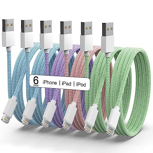 iPhone Charger [Apple MFi Certified] 6Pack 3/3/6/6/6/9 FT Long Lightning Cable Fast USB Charging High Speed Data Cord Compatible iPhone 14 13 12 11 Pro Max XR XS X 8 7 6 Plus SE - Pastel Cute Colors