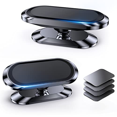 【2-PACK】Magnetic phone holder for car, [ Super Strong Magnet ] [ with 4 Metal Plate ] iPhone Magnetic car mount for cell phone, [ 360° Rotation ] Universal Dashboard adhesive Car Magnetic Phone Mount