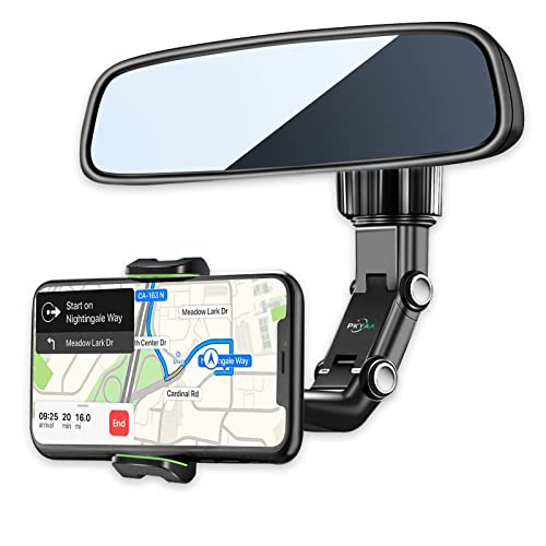 PKYAA Rearview Mirror Phone Mount Holder for Car, 360° Rotating , Multifunctional Mount Phone and GPS Holder Universal Car Phone Holder for All Smartphones