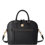 Saffiano Domed Zip Satchel Crossbody Bag - Black
