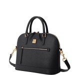 Saffiano Domed Zip Satchel Crossbody Bag - Black