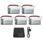 Fytoo 5PCS 3.7V 400mAh Lithium Battery with 5 in 1 Charger for SYMA Q11 H99W H31 H6C H98 AT-96 TR-C385 TR-P51 TR-F22 Quadcopter Spare Parts Aircraft Model Drone Battery (Black)