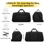 LONALIA 55L Men's Gym Duffle Bag - Black