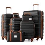 6-Piece Black-Brown Luggage Set with TSA Lock