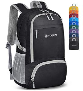 ZOMAKE 30L Lightweight Packable Black Backpack