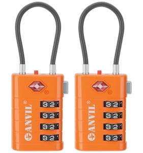 Anvil TSA 4-Digit Luggage Locks, Orange (2-Pack)