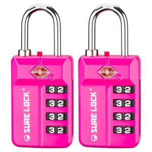 SURE LOCK TSA Approved 4-Digit Luggage Locks (Pink)