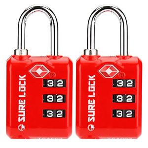 SURE LOCK TSA Approved 3 Digit Luggage Locks - Red