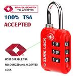 SURE LOCK TSA Approved 3 Digit Luggage Locks - Red