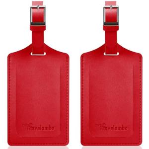Travelambo Deep Red Faux Leather Luggage Tags 2 Pack