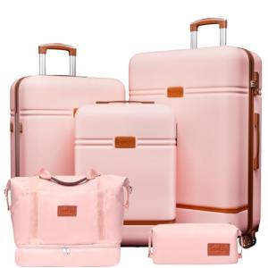 Krute 5-Piece Pink TSA Approved Luggage Set