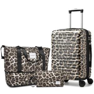 LARVENDER Cheetah Print TSA-Approved Carry-On Suitcase