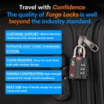 Forge TSA Approved Black Luggage Locks, 2-Pack