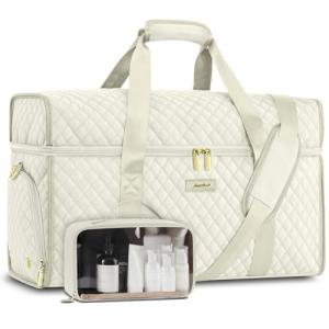 Beige Weekender Duffle Bag with Shoe Compartment