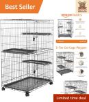 Large 3-Tier Cat Playpen Crate - Black