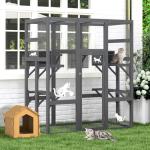 Large Outdoor Wooden Catio with Perches and Platforms