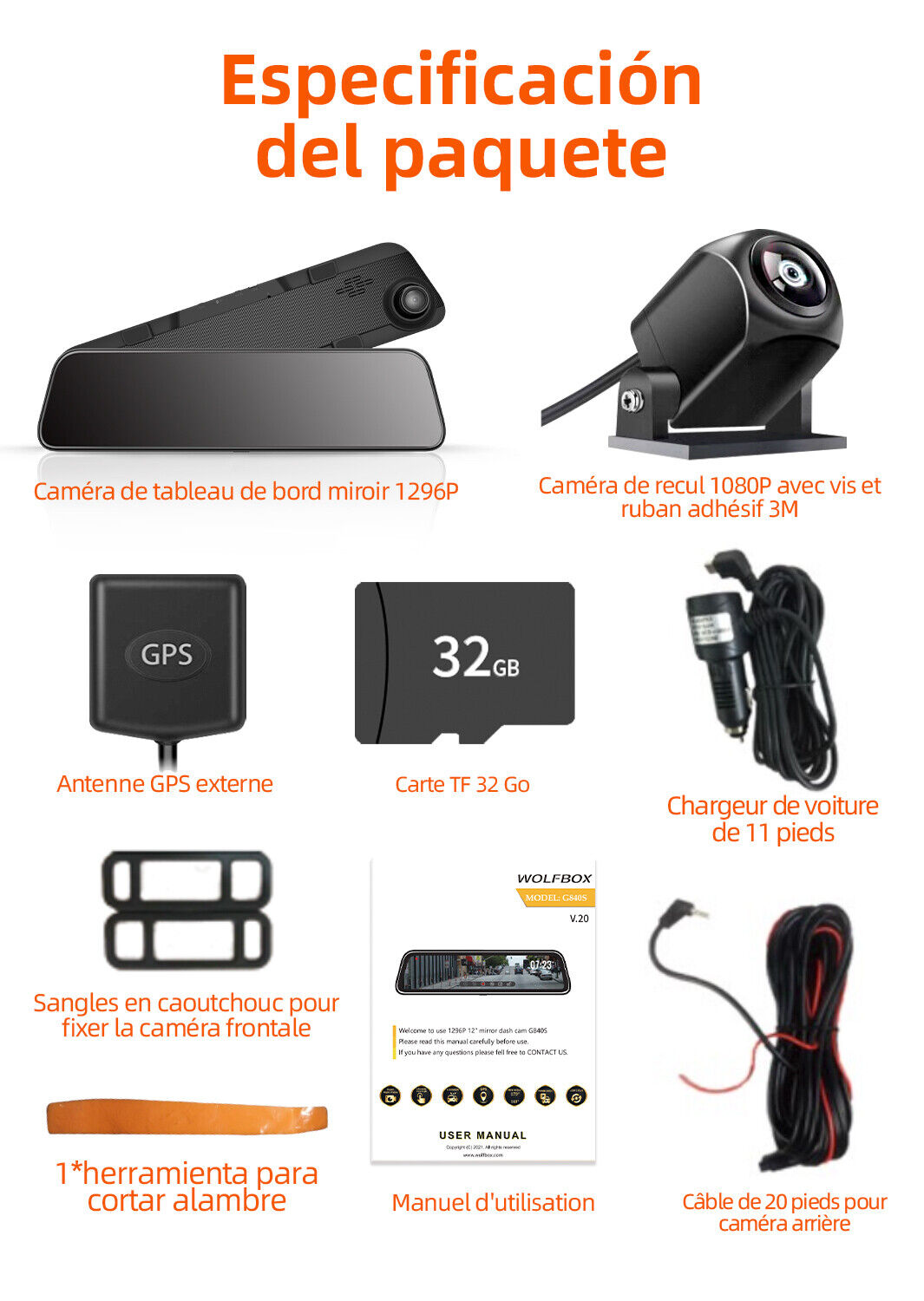 12" Dual Cameras WOLFBOX G840S Mirror Dash Cam