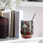 Gothic Skull and Roses Wine Travel Tumbler