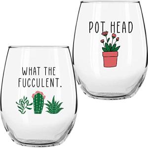 Funny Wine Glasses Set for Plant Lovers - 15oz