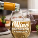 Funny "Wine Because Punching Is Illegal" Glass 15oz