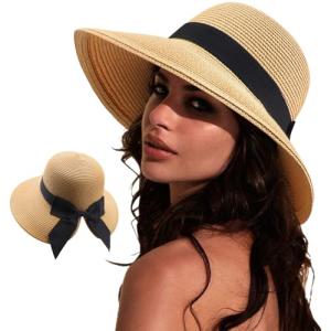 DRESHOW Women's Travel Fedora Sun Hat with Bowknot