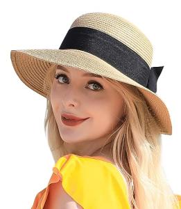 Women's Foldable Straw Sun Hat with UPF 50+