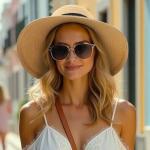 Women’s Tan Fedora Sun Hat with Black Bow | Stylish Travel Hat for Winery Outfits, Wine Tasting & Summer Adventures