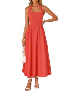 ZESICA Women's Flowy Beach Midi Dress - Watermelon Red