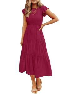 ZESICA Women's Plum Flutter Sleeve Midi Dress