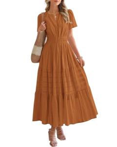 Womens Boho Beach Midi Dress with Pockets